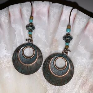 Oxidized copper turquoise beaded dangle drop earrings bohemian statement fall
